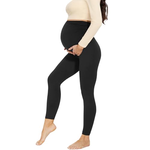 AMIYOYO Maternity Leggings Over Bump High Waisted Stretchy Belly Support Pregnancy Pants Women Yoga Workout Trousers Black M