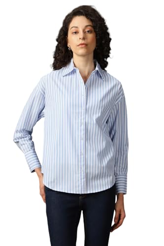 Image of High Star Women Cotton Striped Oversized Fit Collar Full Sleeves Shirts