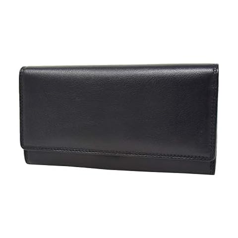 Womens Soft Leather Clutch Purse Envelope Style Cards ID Coins Cash Notes Holder AVT3 (Black) Cover