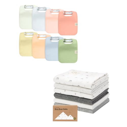 KeaBabies 8-Pack Toddler Drool Bibs for Boy, Girl and 6-Pack Burp Cloths for Baby Boys and Girls - Soft Cotton Drooling Scarf for Kids, Infant, Babies - Large Burping Clothes