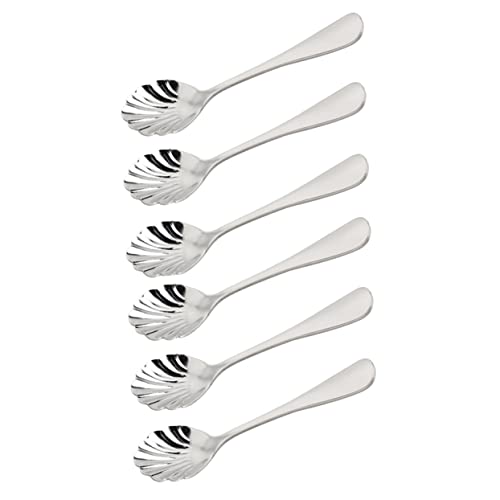 GRIRIW 6Pcs Elegant Flower Shaped Dessert Spoon Stainless Spoons for Home Kitchen Restaurant Use for Soups Ice More