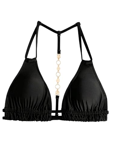 Milumia Women's Rhinestone Backless Triangle Bikini Top Sexy Ruched Halter Beach Swimsuit Tops