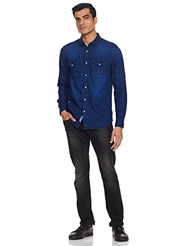 Image of Amazon Brand - INKAST Men's Slim Shirt (AZ-INK-RFS-DN-04 Mid Blue 4 4XL)