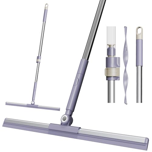 ZALCOON Floor Squeegee with 180 Rotating Head Squeegee for Floor with 52 Long Handle Floor Wiper Squeegee Broom for Window Cleaning Bathroom Tile Garage Concrete Deck Shower Glass (Purple)
