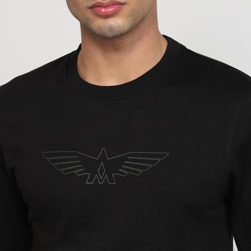 Image of Park Avenue Men Slim Fit Solid Pattern Cotton Polyester Blend Round Neck Full Sleeve Casual Sweatshirt