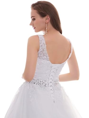 V-Neck Sleeveless Wedding Dresses for Bride 2024 Tulle Lace Beach Boho Bridal Gowns for Women Ivory 8
