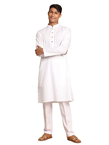 Kurta homme ensemble pyjama blanc coton mélangé taille 46 ethnique