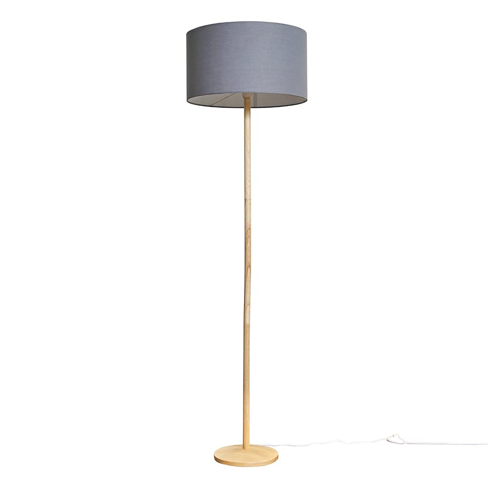 Minisun Dark Grey | Single Stem Natural Wood Floor Lamp With A Drum Shade | Floor Lamps & Torchieres, Home Décor & Improvement Essential