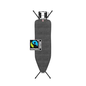 Brabantia - Ironing Board B - With Adjustable Iron Rest - Adjustable in Height - Non-Slip Rubber Feet - Cotton Cover with Foam Layer - Foldable - Denim Black - 124x38 cm