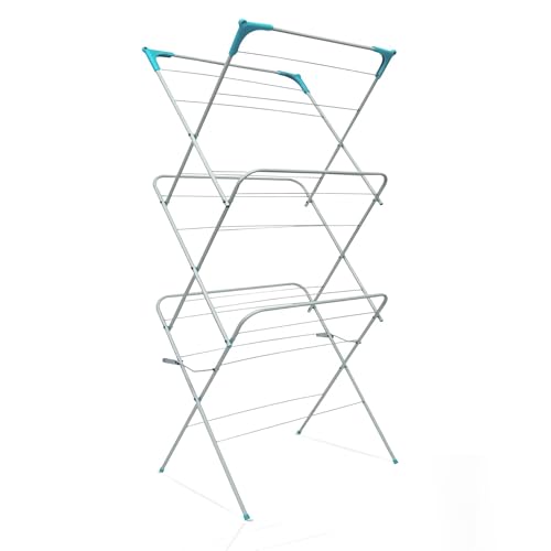 AIBULO Heavy Duty Clothes Airer 3 Tier | 24 Rail Foldable Drying Rack Indoor Outdoor | Non-Slip Feet Corner Hanger Spaces | Laundry Clothes Horse Holds Up to 15KG | Space Saving Airers Rack