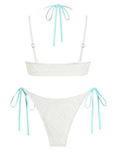 Image of ZAFUL Women's Polka Dot Bikini Set Double Layer Halter Swimsuit Colorblock Side Tie 2 Piece Bathing Suit