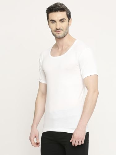Image of VIP Bonus Premium RNS Mens 100% Cotton Round Neck Half Sleeve White Vest Regular Fit Combo for Men