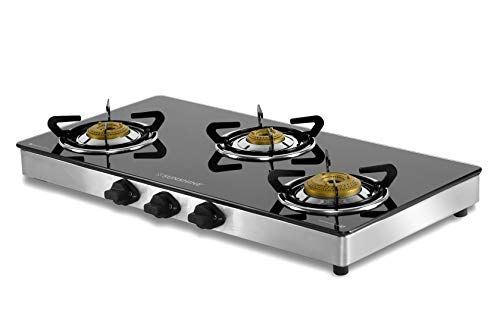 Image of SUNSHINE Swift 3 Burner Gas Stove Manual Ignition Glass Top with Doorstep Service- Black