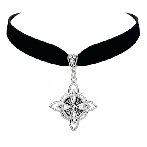 Witch Knot Necklace Gothic Celtic Knot Choker Black Velvet Trinity Triquetra Pendent Necklace Wiccan Jewelry Accessories for Women