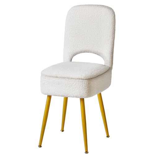IBUYKE Silla de tocador de Almacenamiento pequeño con Respaldo Plegable, Ojon Cuadrado de Terciopelo Teddy, Silla de Maquillaje para salón, 4 Patas metálicas con pies Antideslizantes, Blanca WBD027W