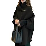 [ニーマンバイ] フェイク ウール コート ポンチョ タートル 秋 冬 レディース 秋冬 春 オシャレ かわいい 女子 女性 アウター 可愛い コンパクト 厚手 生地 おしゃれ クラシック タートルネック えり 襟 ミドル ビジネス 学生 高校生 スクール トラベル 体型カバー 上着 前開き 黒 ケープコート 風 無地 スプリングコート ミドル丈 上品 あうたー ブラック 2A-N07-BKS