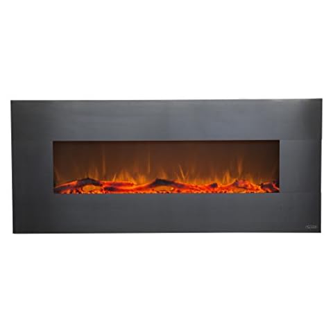 Touchstone 80026 - Stainless Electric Fireplace - (Stainless) - 50 Inch Wide - On-Wall Hanging - Log & Crystal Included - 5 Flame Settings - Realistic Flame - 1500/750W - Timer & Remote Cover