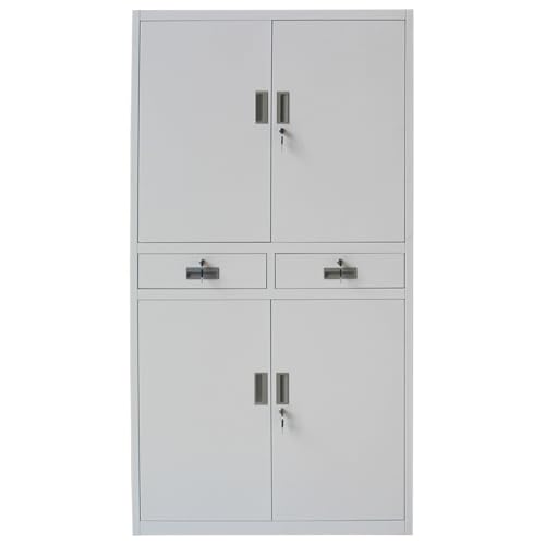 Panana Armoire de Bureau Métallique avec Serrure, Armoire de Rangement avec 2 Tiroirs 4 Portes 3 Étagères Réglables en Hauteur pour Travail, Bureau à...