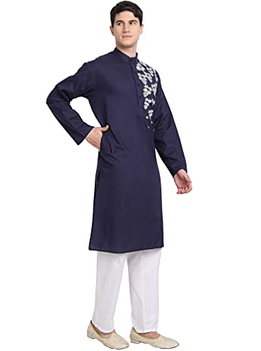 SKAVIJ Kurta Pajama Set for Men Embroidered Cotton Wedding Party Dress Suit4