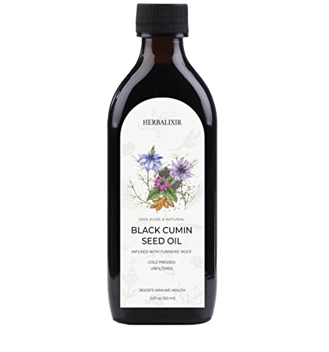 Black Cumin Seed Oil Infused With Turmeric Root - 100% Pure And Natural Antioxidant For Immune Support, Hair & Skin, Joints, Digestion | Cold Pressed Unrefined Turkish Nigella Sativa Seed #TOP22