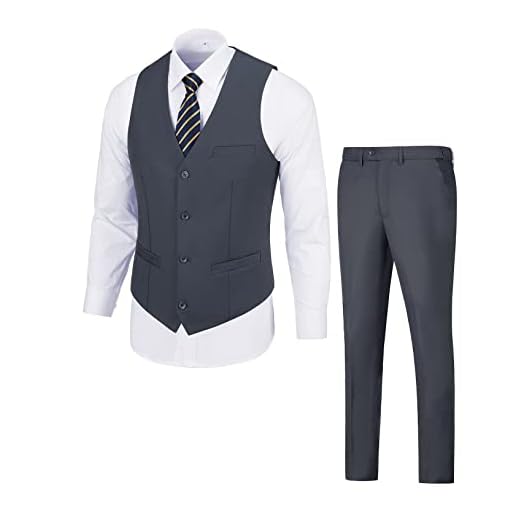 Furuyal Terno masculino 2 peças conjunto colete slim fit terno casual calça colete, Cinza escuro, XXG
