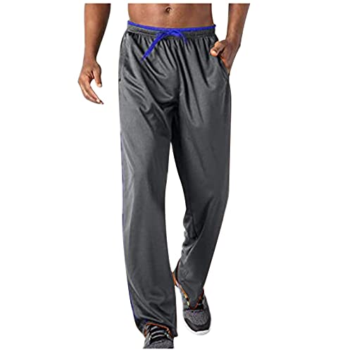 Mymyguoe Pantalones de chándal de verano para hombre, holgados, pantalones de deporte, largos con bolsillos con cremallera, bajos abiertos, pantalones de entrenamiento, fitness, secado rápido