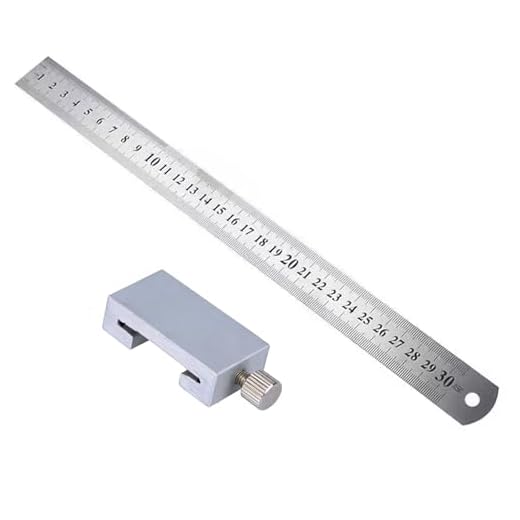 30cm Steel Ruler + 26mm Aluminum Alloy Ruler Stopper, Portable Woodworking Marking Locator with Pocket Clip