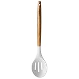 Chefa USA Silicone Slotted Serving Spoon - with Wooden Handle, Non-Stick Cookware Heat Resistant...
