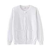 UMELOK Girls Long Sleeve Button Closure Cardigan Cotton Knit Sweater with Pockets Pear White, 6years