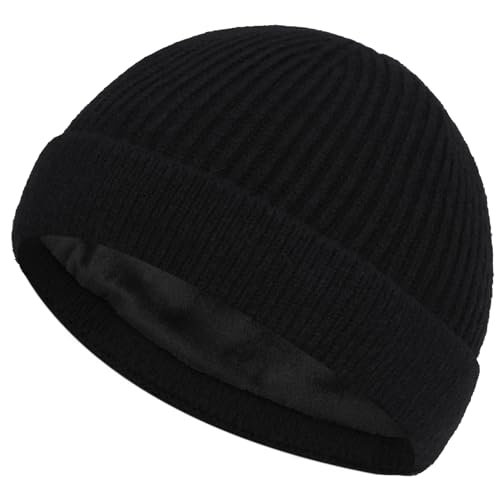 ROYBENS Swag Wool Short Fisherman Beanie for Men Women, Fleece Lined Warm Winter Hat, Knit Cuff Trawler Beanies Skull Cap