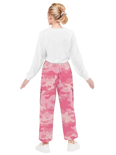 Image of ARTMINE Girls 2 Piece Outfits Long Sleeve Tee Shirts and Cargo Jogger Pants Set, 6-14 Years