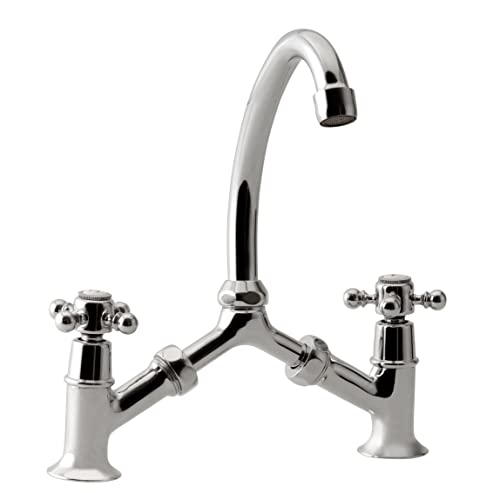 Robinet lavabo, mélangeur à pont rétro Tiffany chromé, entraxe réglable