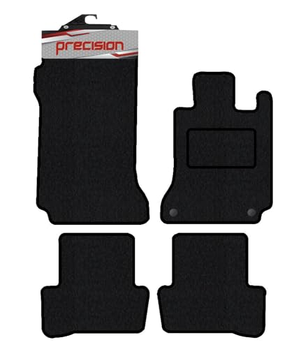 Image of Precision - Tailored Car Mats - Intended for Mercedes C Class 2007-2010 (Automatic) - 4 Piece Set - Non-Slip Floor Mats - Black Carpet - Black Binding - Fittings Clips - SFP