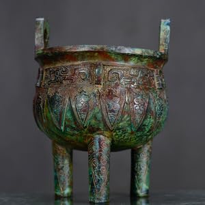 Amazon.co.jp: 西周・青銅器彫・雙耳蝉紋鼎極細工 置物 古賞物