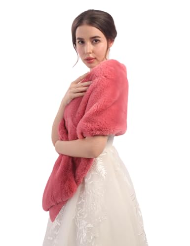 Teyglen Women's Wedding Faux Fur Shawl Cold Winter Warm Fur Wrap Cross Fur Shawl Bridal Fur Collar Scarf for Evening Party3