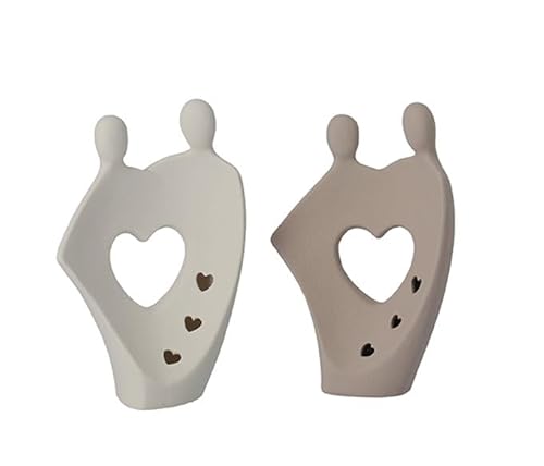 DLM34667 Statuina in Porcellana Coppia Sposi Abbraccio con Cuore Cuoricini Icona Amore Nozze bomboniera