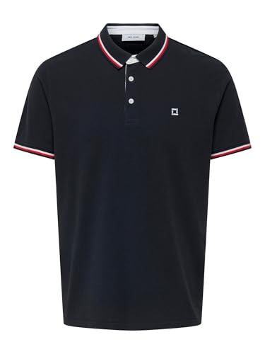 ONLY & SONS Onsfletcher Men's Polo Shirt Regular Fit XS S M L XL XXL, Dark Navy Bright White and Fiery Red Contrast Stripe, S