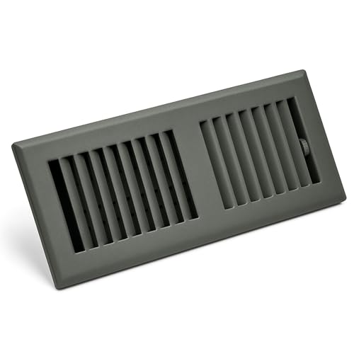 Image of 4 inch x 12 inch Grey Floor Register 2 Way - Stamped Face Steel Vent Cover, HVAC Floor Grille for AC Heat, Fits 4x12 Duct Opening, Heavy Duty Metal Register, 8 Pack