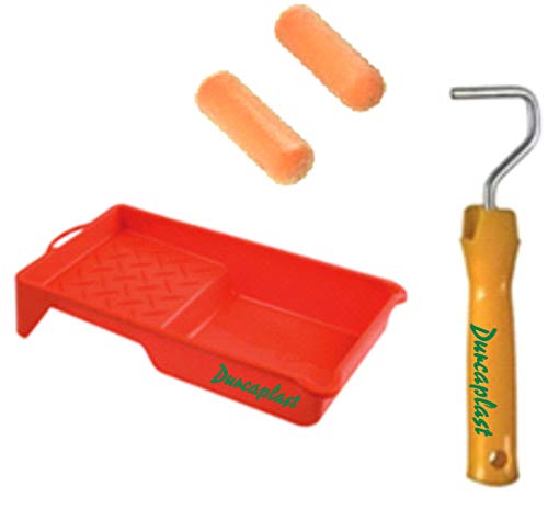 Juego de rodillos de pintura con mango y bandeja: Cubeta de plástico con 2 rodillos de piel de melocotón. Recomendado para esmaltar y lacar superficies lisas y semi-lisas metálicas o de madera Cover