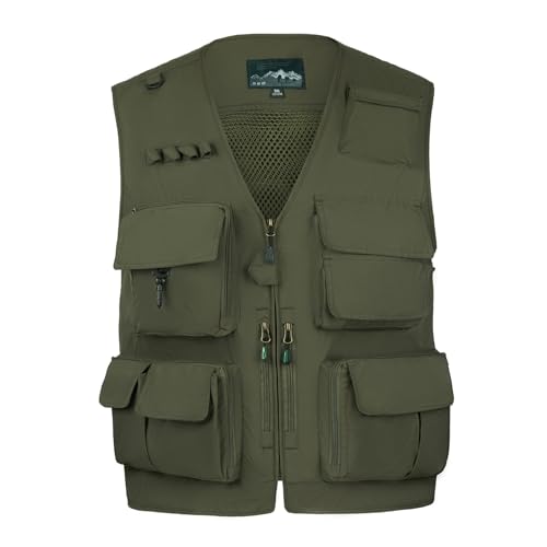 Aotorr Mens Outdoor Safari Cargo Photo Travel Work Fishing Vests For Men Multi-Pockets Armygreen Xl cover