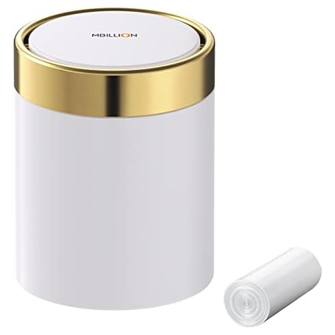 Mbillion Mini-Mülleimer mit Deckel, niedlicher Tisch-Mülleimer aus Metall Cover