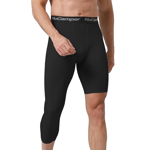 Amazon NuCamper Men's Compression Single Legging Tights with Pockets- 1/2 one Leg Single Running Leggings Quick-Dry Breathable Base Layer Sports Pants for Basketball Gym Cycling Fitness #ad