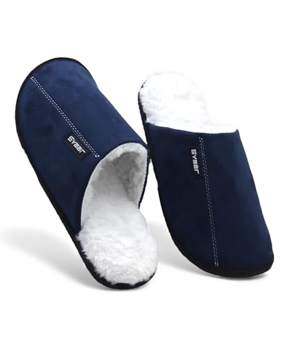 Image of SVAAR Men's Warm Winter Slippers, Cozy Fur Flip Flop Slip-On House Shoes, Indoor Bedroom Slides & Closed-Toe Home Clogs Sandals