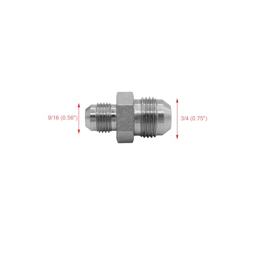 Image of (2-PACK) 2403-10-08 Hydraulic Hose Adapter Fitting 5 /8 inch Male JIC 37 Flare (7 /8 inch-14UNF) x 1 /2 inch Male JIC 37 Flare (3 /4 inch-16UNF) SAE Straight Pipe Joints Tube Connector Carbon Steel