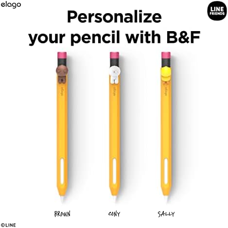 elago | LINE Friends Classic Pencil Case Compatible with Apple Pencil 2nd Generation, Durable Silicone Cover, Protective Holder, Compatible with Magnetic Charging and Double Tap (BROWN)