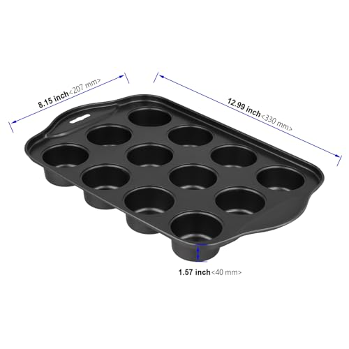 2 Pack Mini Cheesecake Pans, 12 Cup Loose Based Mini Sandwich Tin, Non Stick Muffin Trays with Removable Bottoms for Individual Cheesecakes Cupcakes Puddings Tarts, 33x20.7x4cm, Black - Image 3