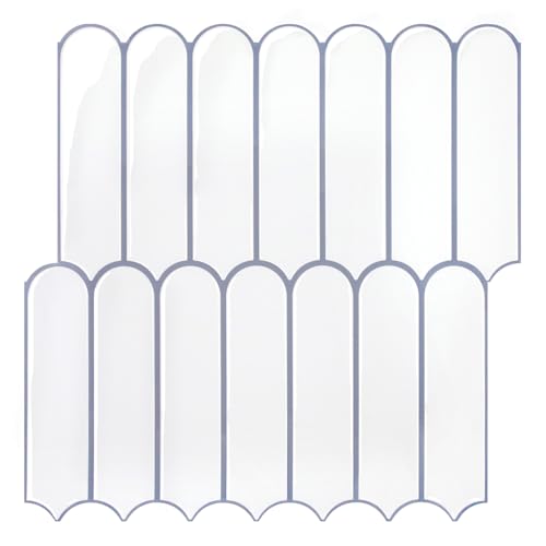 Commomy Thicker White Peel and Stick Tiles Backsplash - 10 pcs of 12" x 12" - 3D Adhesive Peel and Stick Backsplash for Kitchen, Bathroom, Removable, Waterproof, Vinyl Wall Tile (Gray Grout)