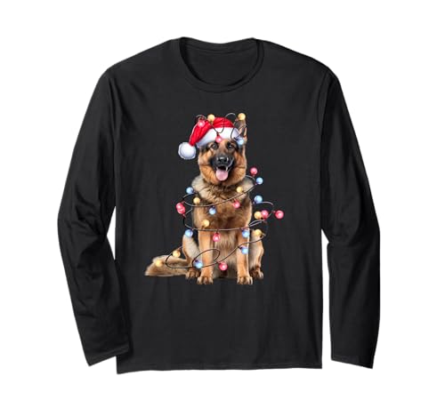 Deutscher Schäferhund Weihnachtsbeleuchtung Xmas Langarmshirt