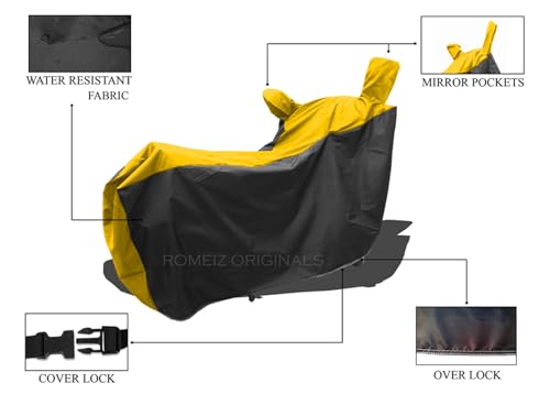 Image of Two Wheeler - Bike Cover for New RE Bear 650 Bike Cover with Water-Resistant and Dust Proof Premium 190T Fabric Yellow Stripe
