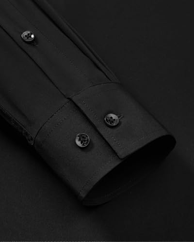 Alimens & Gentle Black Dress Shirt for Men Wrinkle Free Stretch Long Sleeve Button Down Shirt Wedding Dating Business Meeting - Image 4